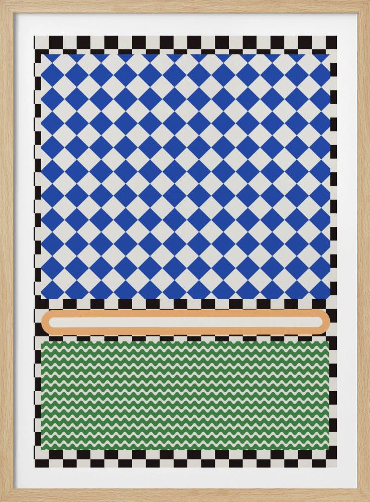 Geometrisch patroon met blauwe en witte ruiten | Poster