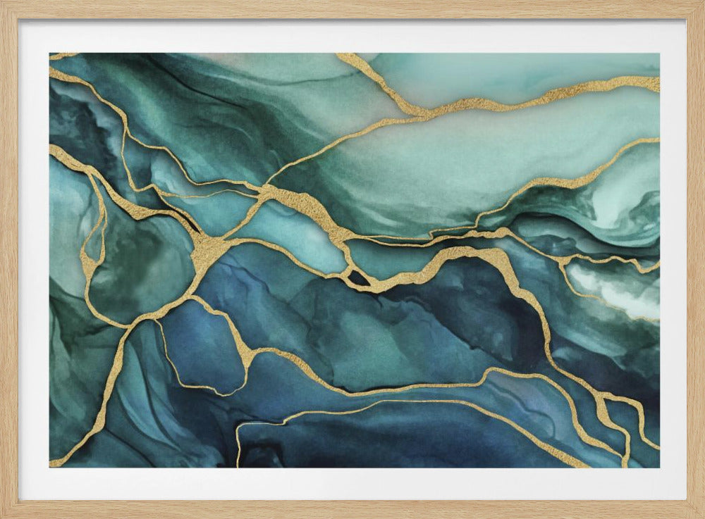 Marmeren elegantie blauwgroen goud | Poster