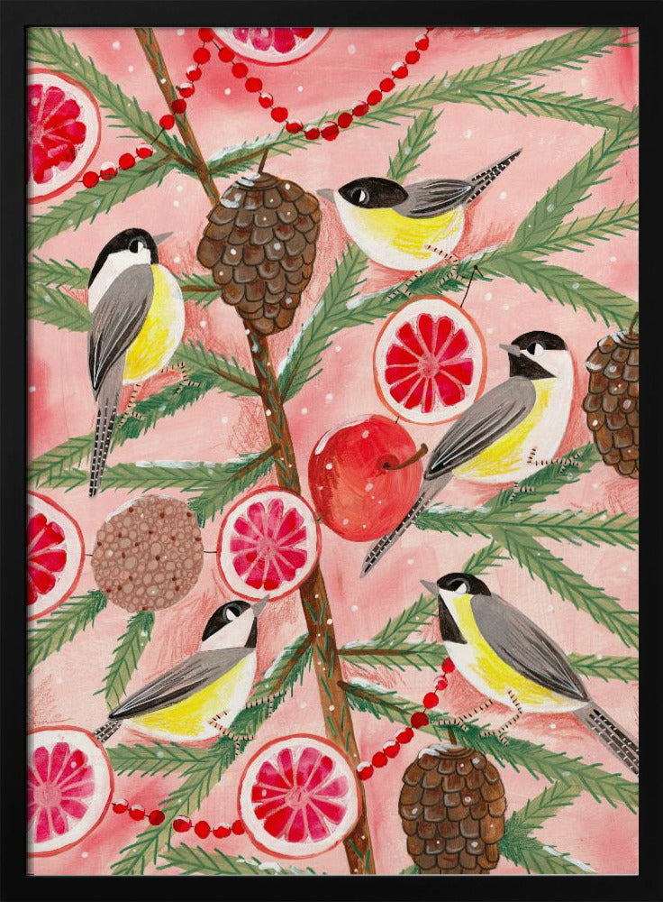 Wintervogels Mezen in de dennenboom met Kerstmis | Poster