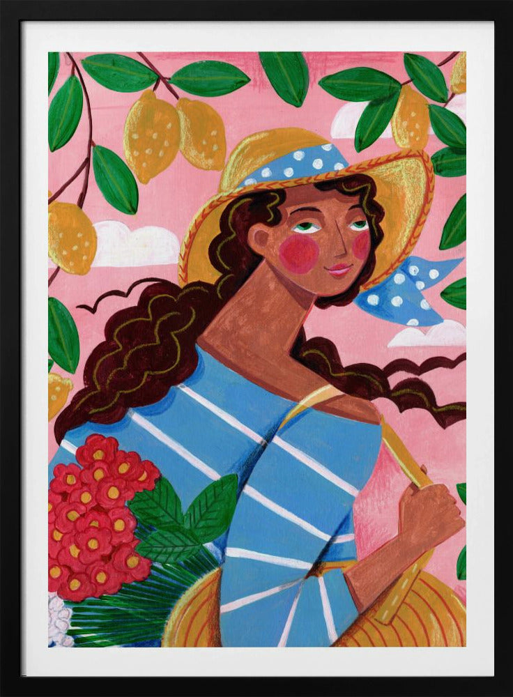 Portret van een vrouw aan de Amalfikust in Italië | Poster