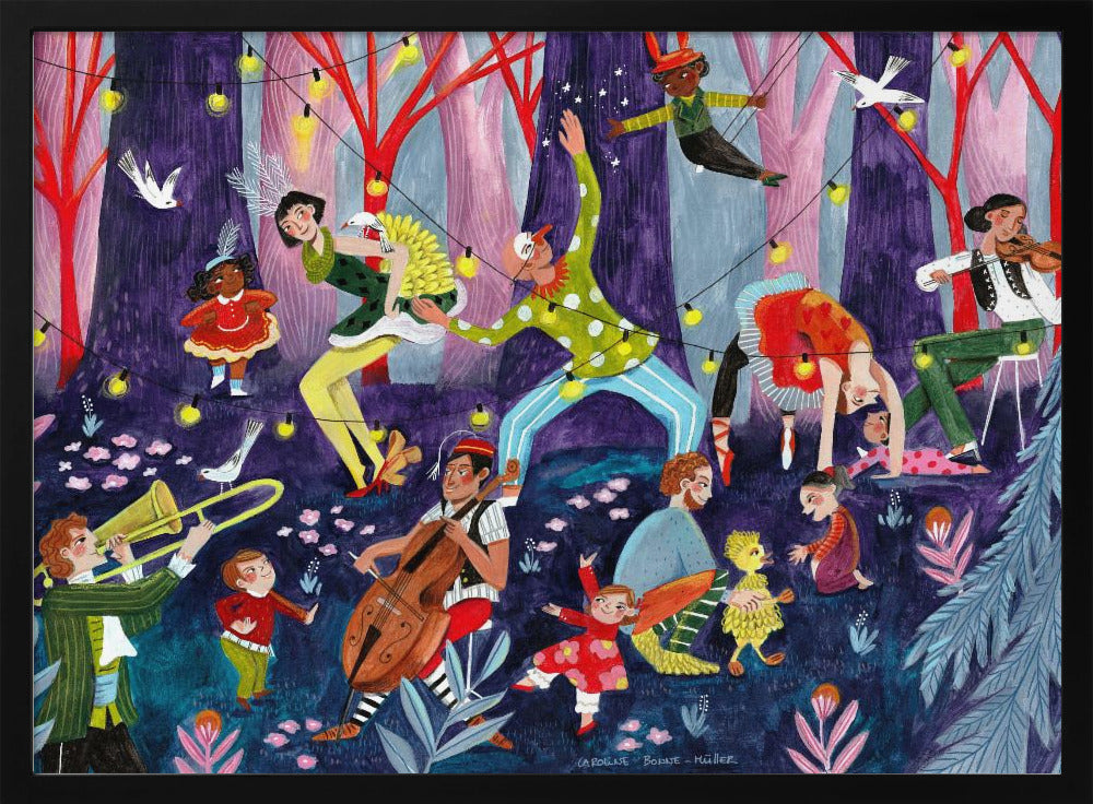 Circusartiesten en kinderen in het bos | Poster
