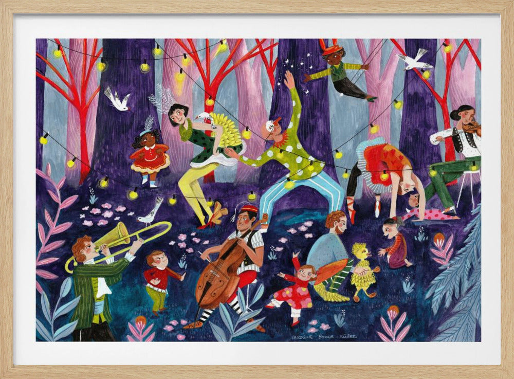 Circusartiesten en kinderen in het bos | Poster