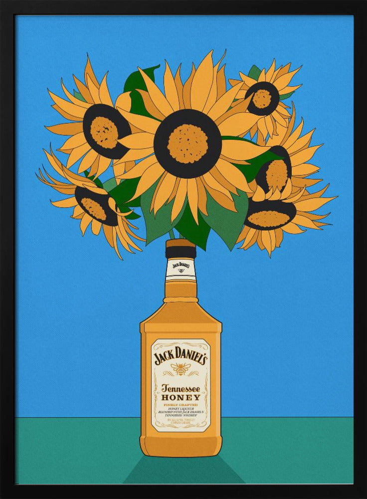 Zonnebloemen in honingwhisky retro-illustratie | Poster