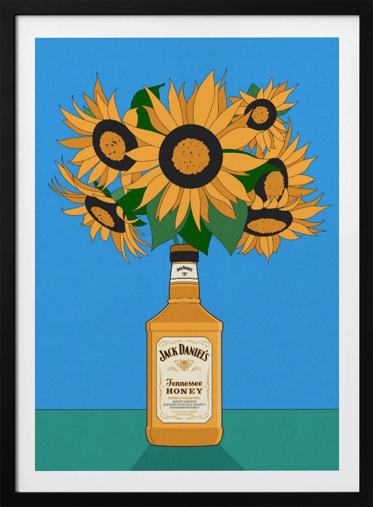 Zonnebloemen in honingwhisky retro-illustratie | Poster