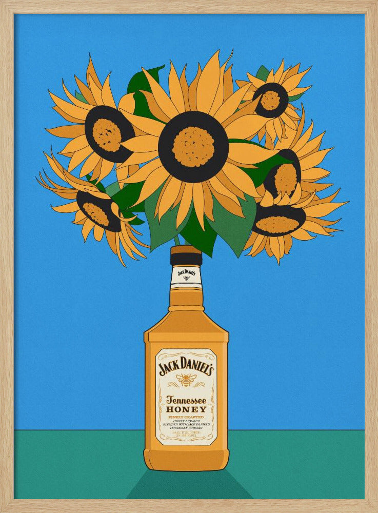 Zonnebloemen in honingwhisky retro-illustratie | Poster