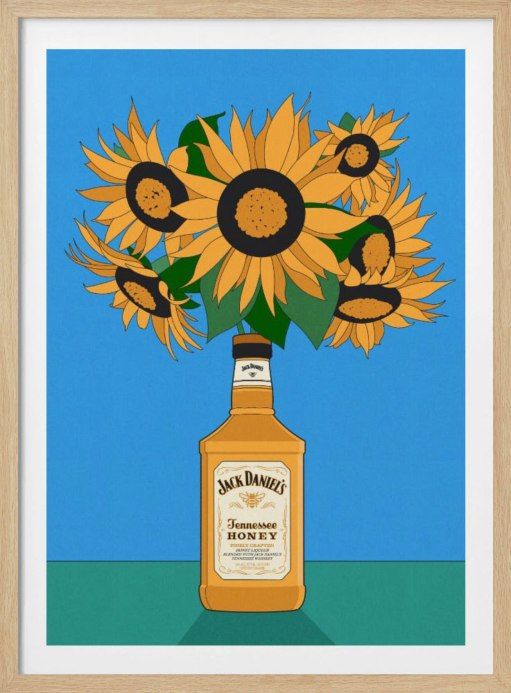 Zonnebloemen in honingwhisky retro-illustratie | Poster