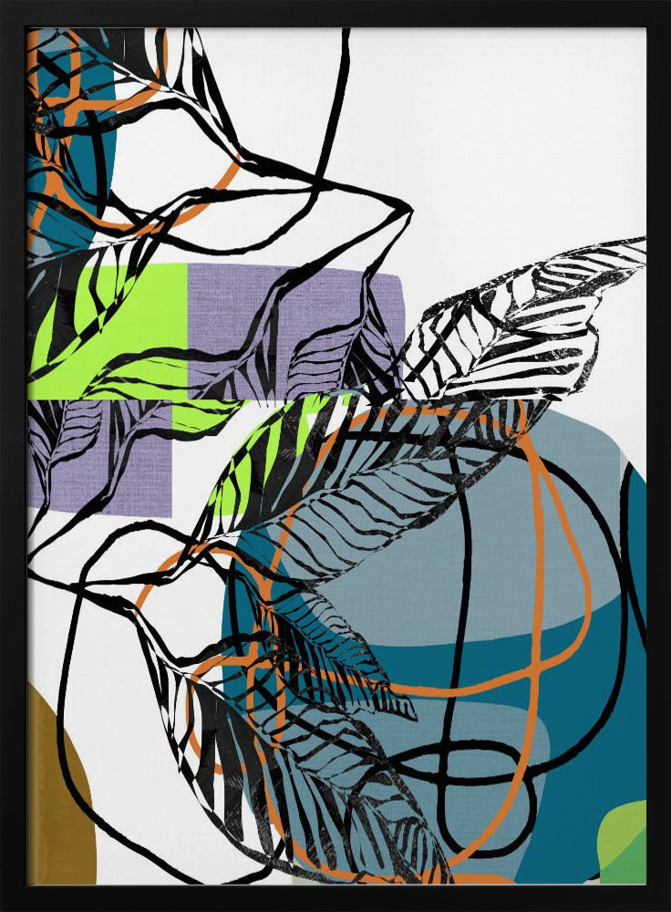 Abstracte zwarte bladeren met kleur nr. 1 | Poster