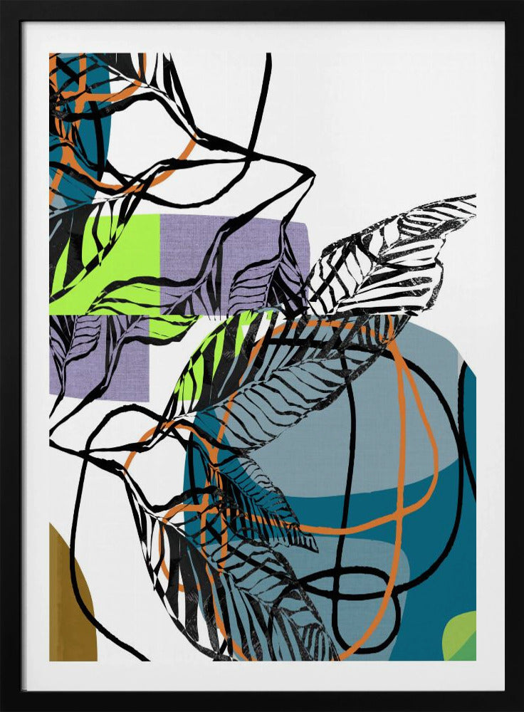 Abstracte zwarte bladeren met kleur nr. 1 | Poster