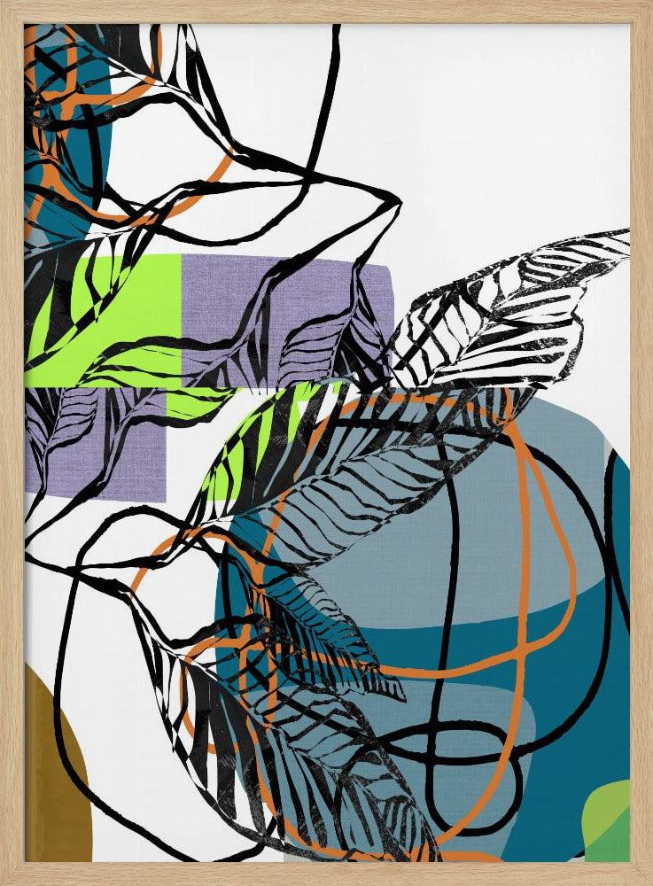Abstracte zwarte bladeren met kleur nr. 1 | Poster