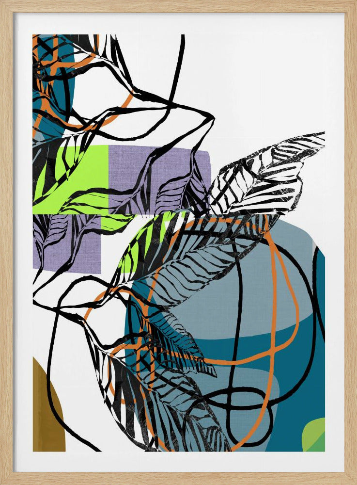 Abstracte zwarte bladeren met kleur nr. 1 | Poster