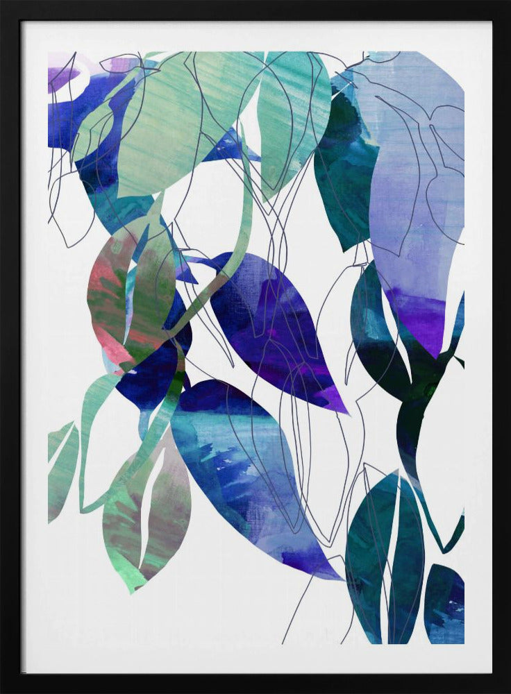 Botanische bladprintkunst in marineblauw 3 | Poster