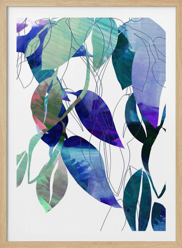 Botanische bladprintkunst in marineblauw 3 | Poster