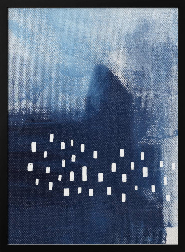 Blauwe tinten en witte rechthoekige elementen | Poster