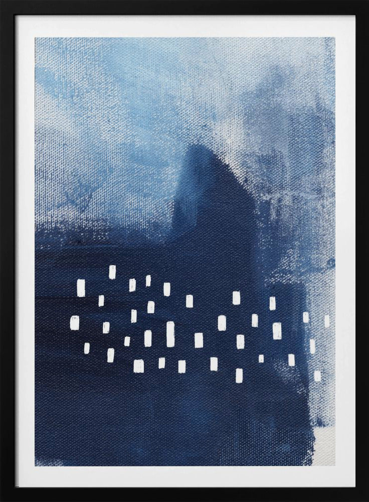 Blauwe tinten en witte rechthoekige elementen | Poster