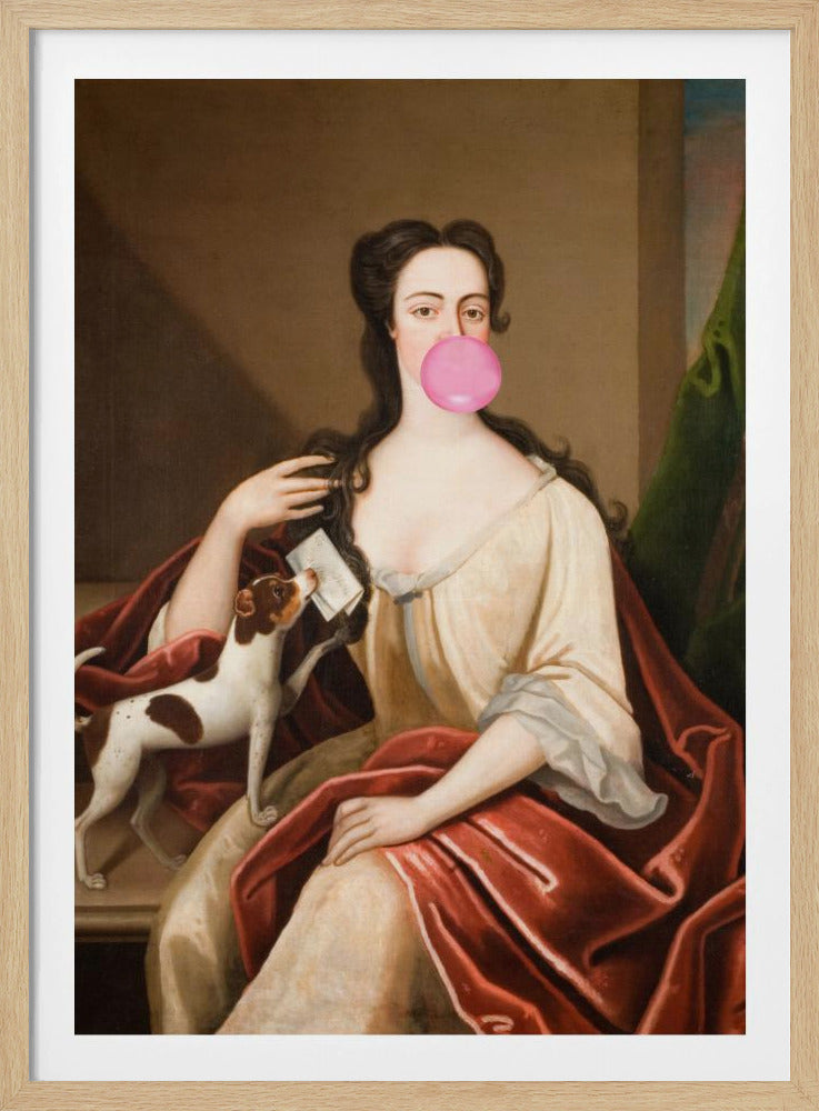 Renaissance Bubble Gum Portret en Hond / Veranderde Kunst | Poster