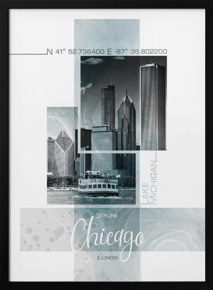Posterkunst CHICAGO Skyline | turquoise marmer | Poster