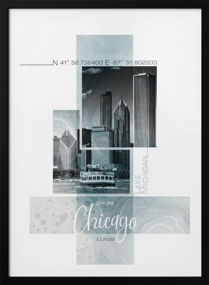 Posterkunst CHICAGO Skyline | turquoise marmer | Poster