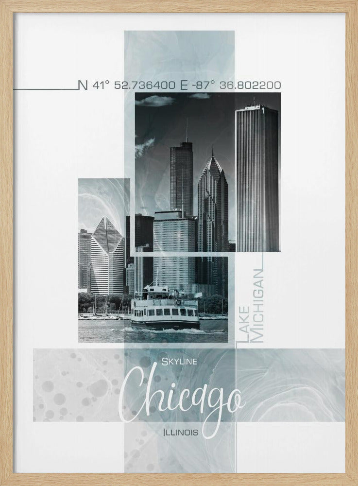 Posterkunst CHICAGO Skyline | turquoise marmer | Poster