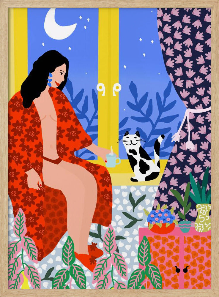 Evening Tea With Cat | Poster