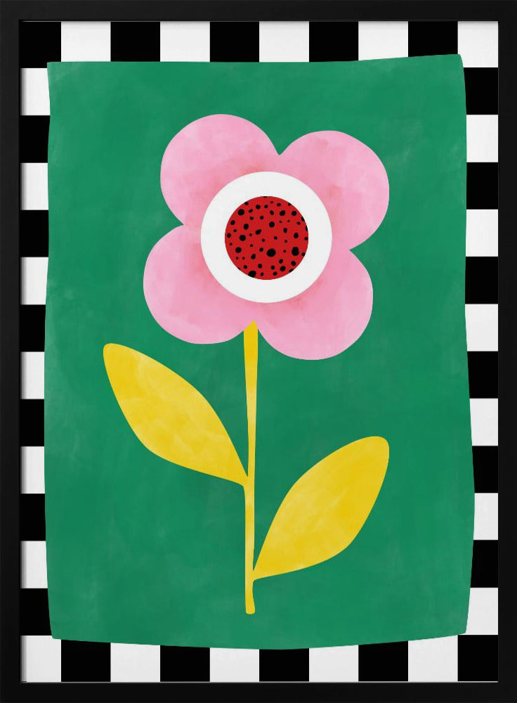 Roze bloem met gele bladeren | Poster