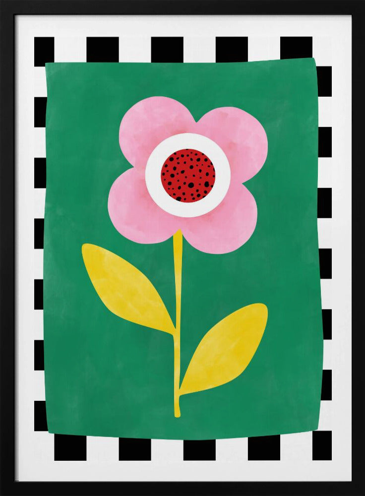 Roze bloem met gele bladeren | Poster