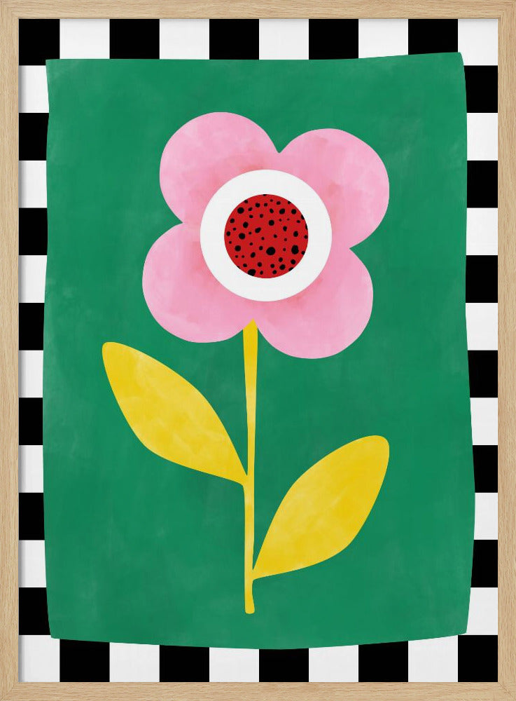 Roze bloem met gele bladeren | Poster