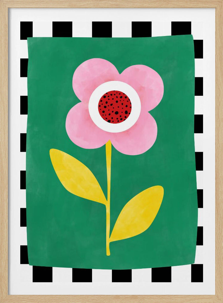 Roze bloem met gele bladeren | Poster