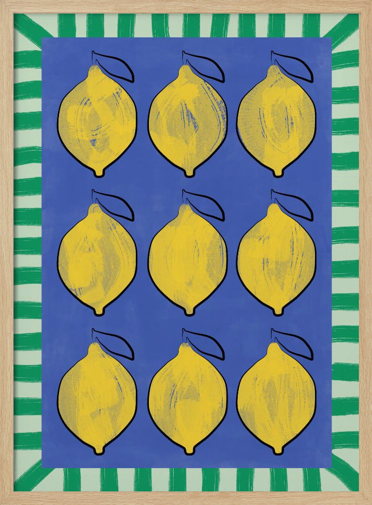 Levendige gele citroenen op een diepblauwe achtergrond | Poster