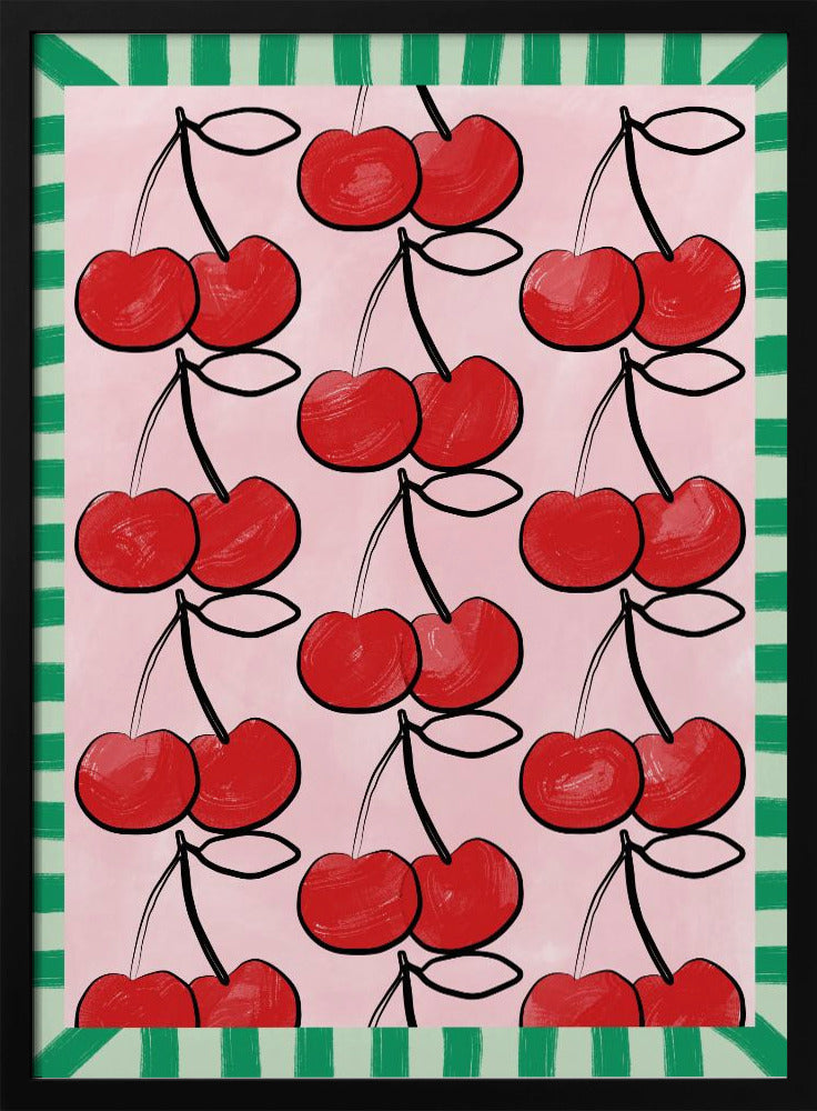 Rode kersen op een roze | Poster
