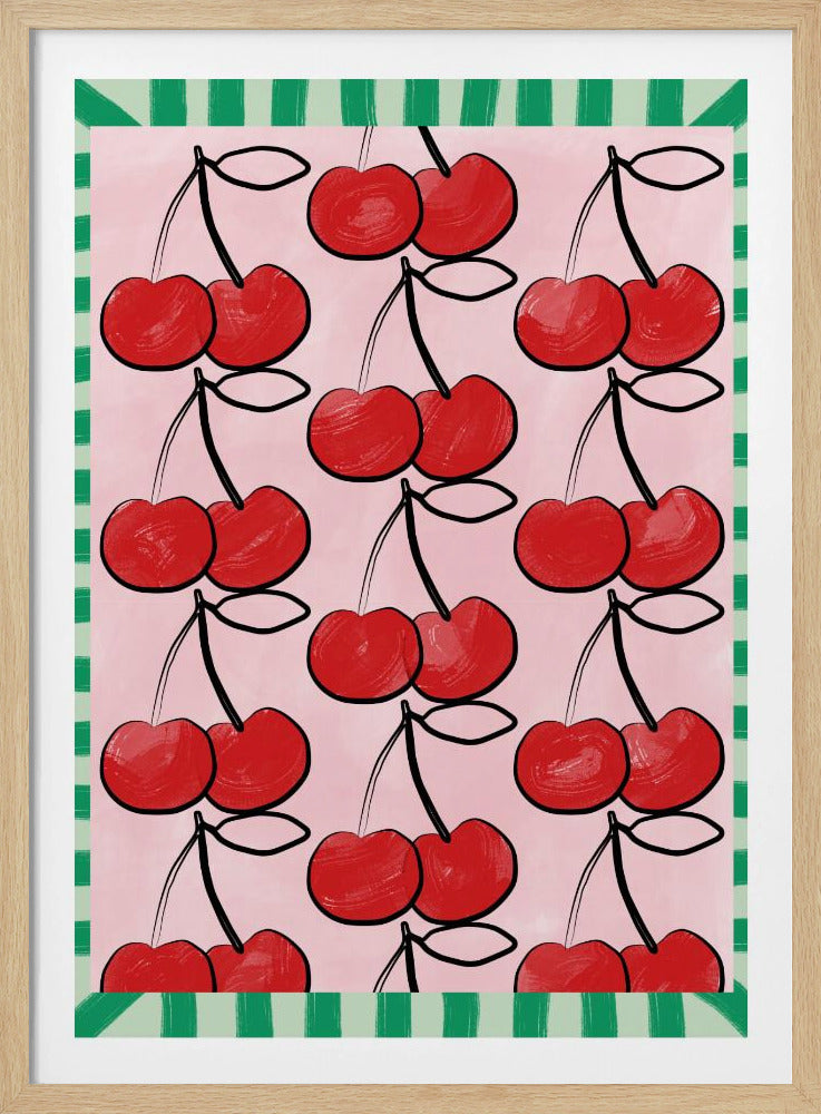Rode kersen op een roze | Poster