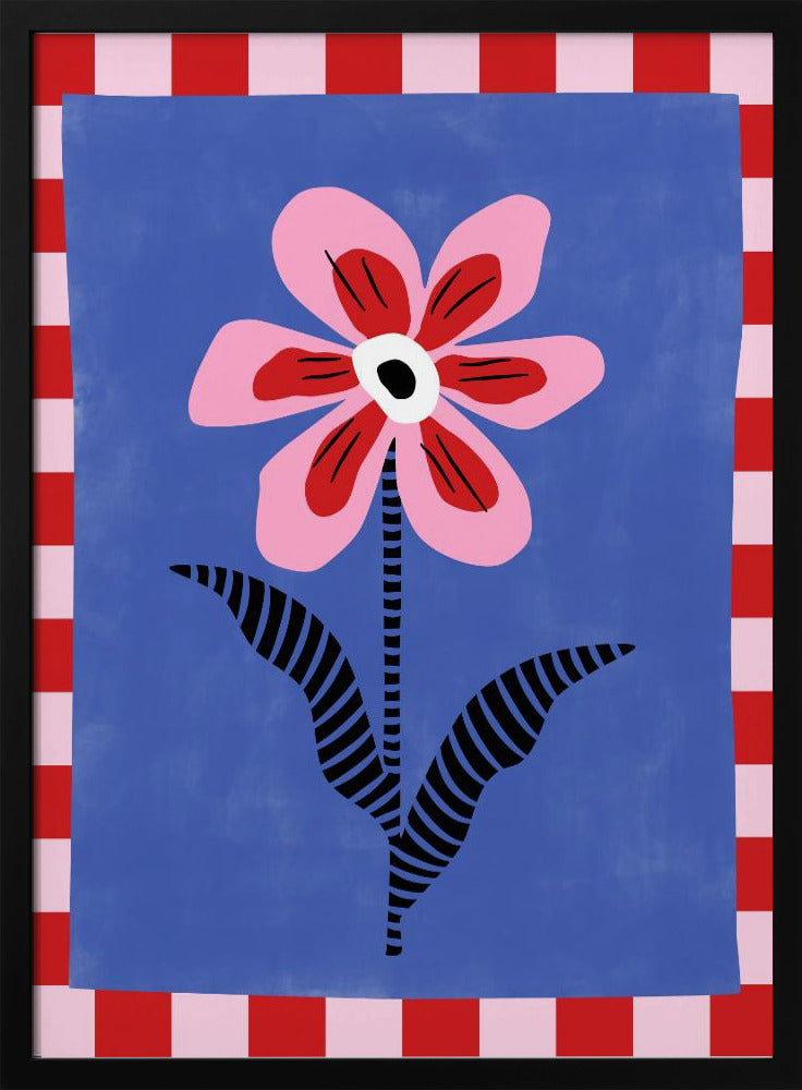 Bloem met roze bloemblaadjes en gestreepte bladeren | Poster