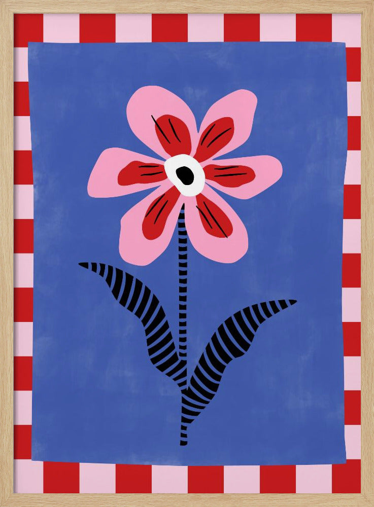 Bloem met roze bloemblaadjes en gestreepte bladeren | Poster