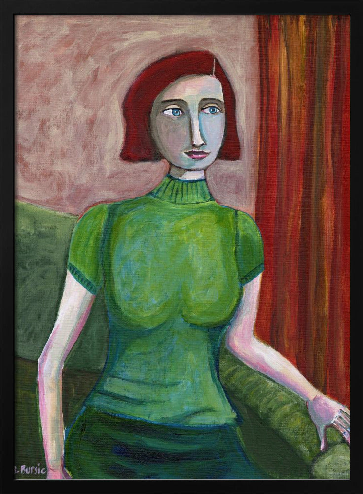 Vintage Red Head in Green | Poster