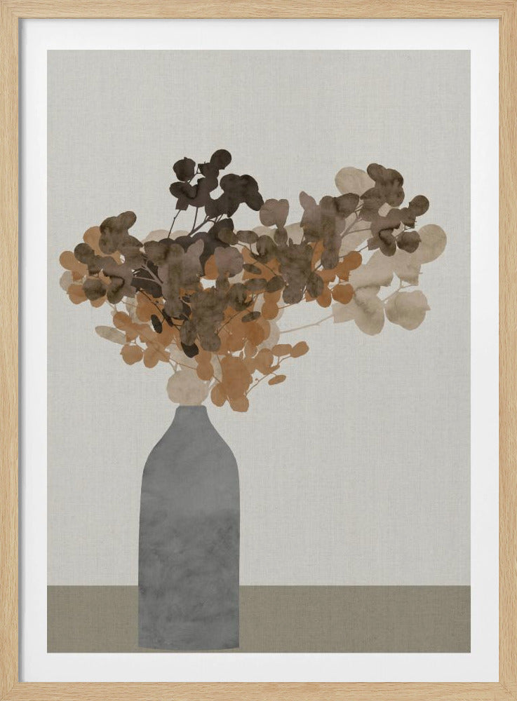 Roestbruine gedroogde bloemen in vaas op tafel 2 | Poster