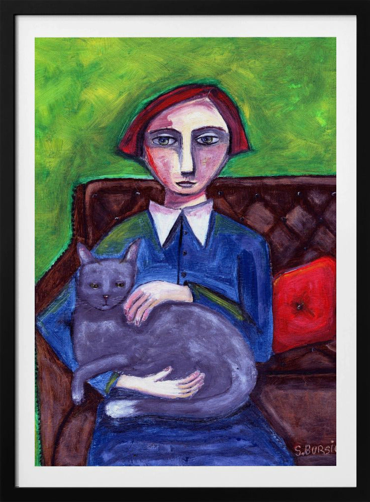 Dame op de bank met kat | Poster