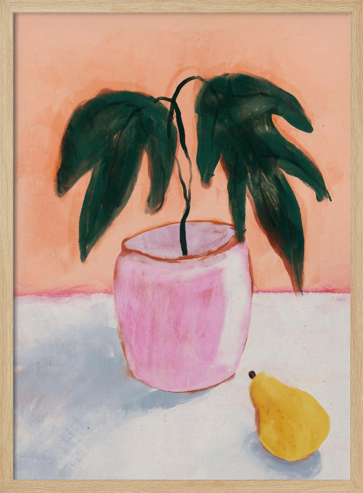 Roze pot, gele peer | Poster