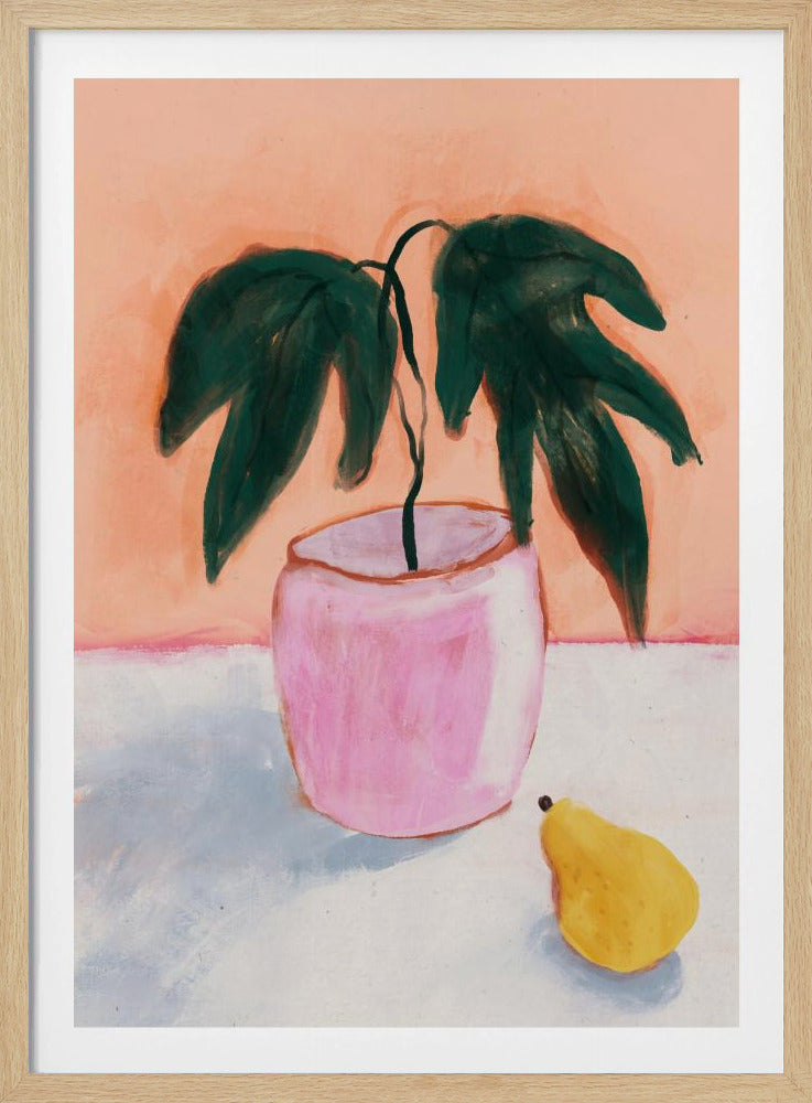 Roze pot, gele peer | Poster