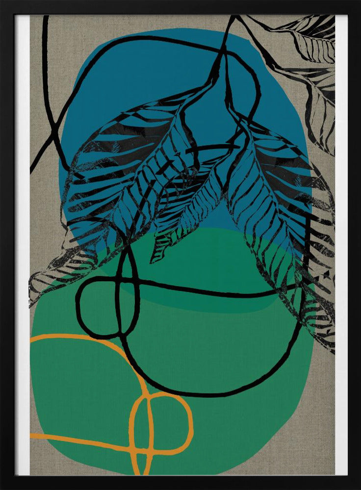 Woodblock Leaf Teal Orange Green Abstract 1 Final | Poster
