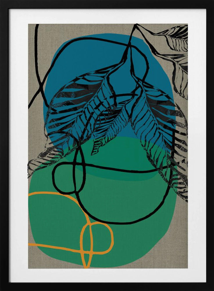 Woodblock Leaf Teal Orange Green Abstract 1 Final | Poster