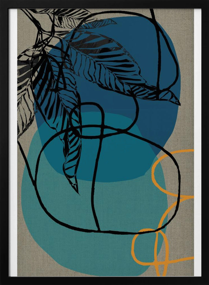 Woodblock Leaf Teal Orange Green Abstract 2 Final | Poster