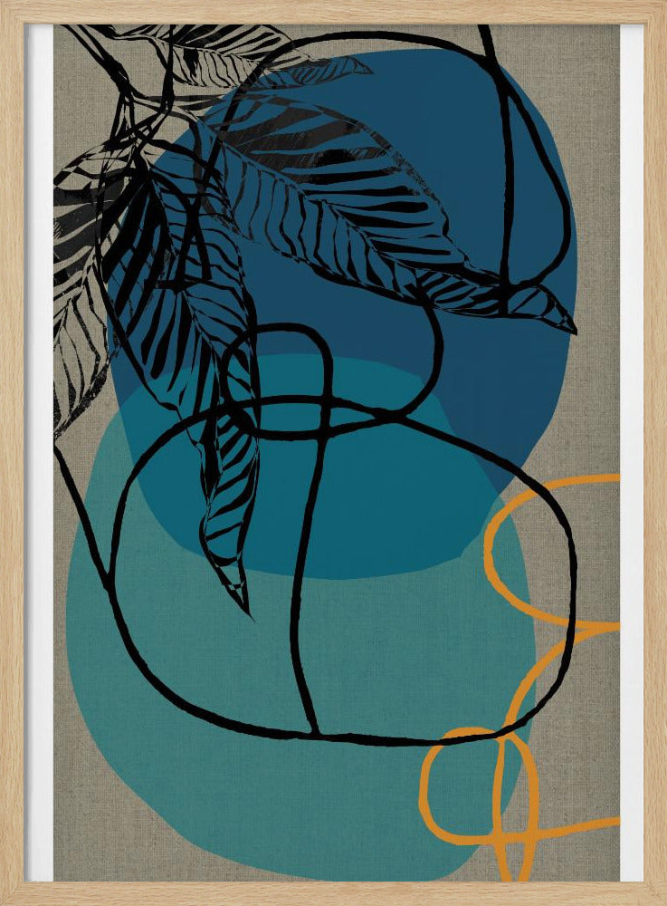 Woodblock Leaf Teal Orange Green Abstract 2 Final | Poster