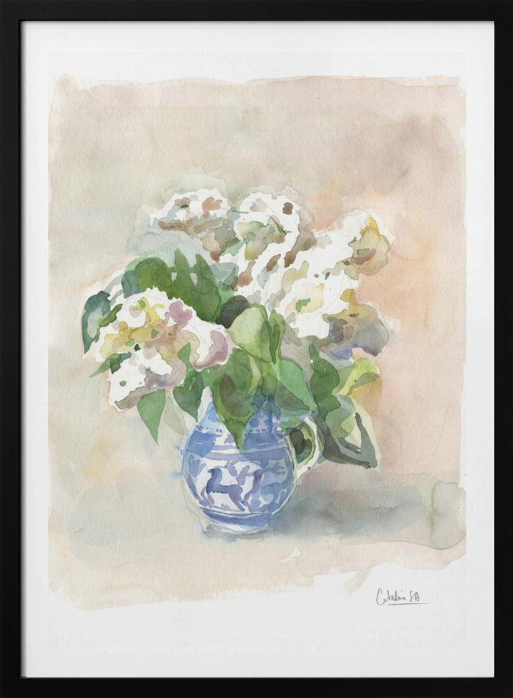 Witte seringen in een vaas, aquarel. | Poster