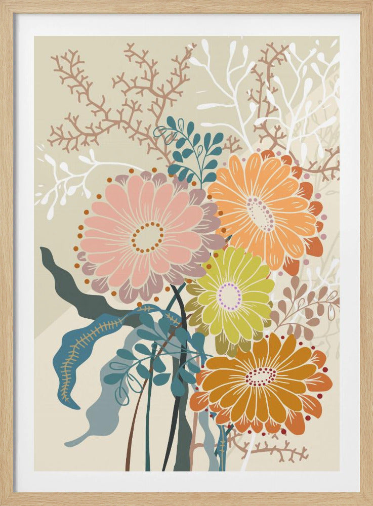 Lentemadeliefjes aardse tinten | Poster