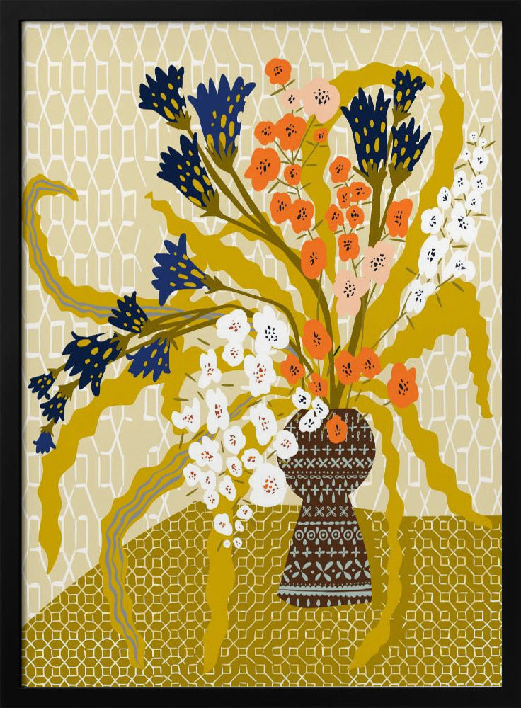 Bloemen hedendaags stilleven mosterdgeel | Poster