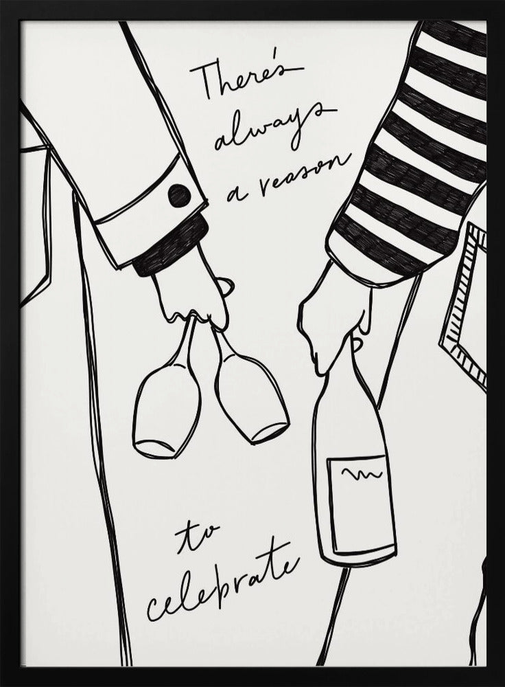 Vrouw met wijnfles en wijnglas (zwart-wit) - Wijn Vin Femme Noir et Blanc | Poster