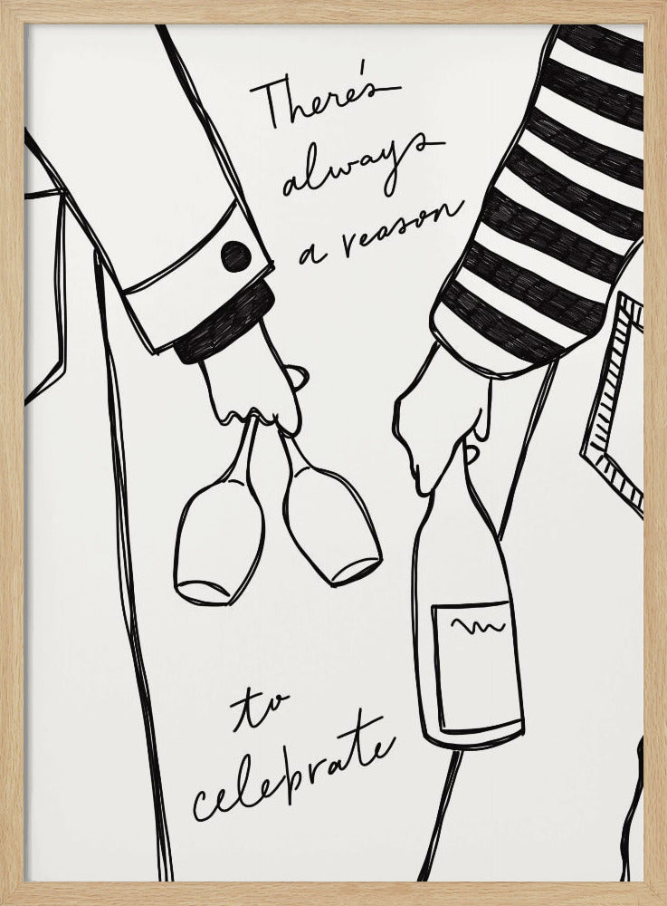 Vrouw met wijnfles en wijnglas (zwart-wit) - Wijn Vin Femme Noir et Blanc | Poster