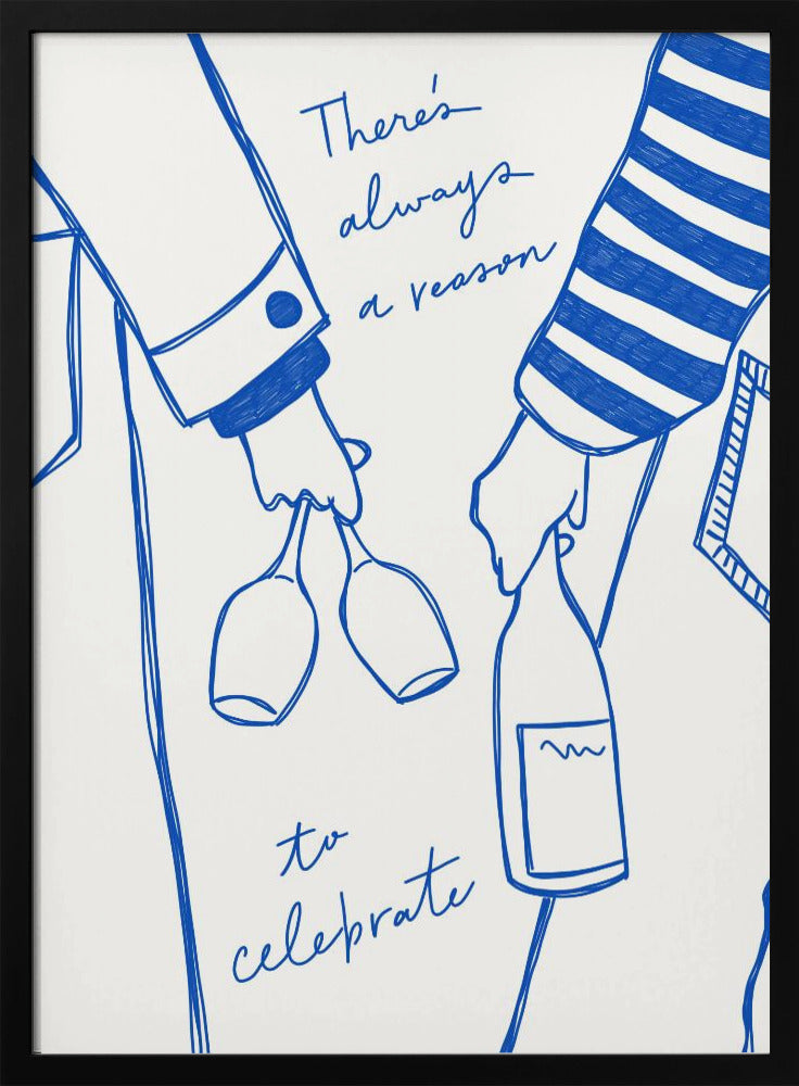Vrouw met wijnfles en wijnglas (blauw) - Wijn Vin Femme Bleu | Poster