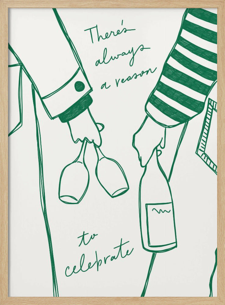 Vrouw met wijnfles en wijnglas (groen) - Wine Vin Femme Vert | Poster