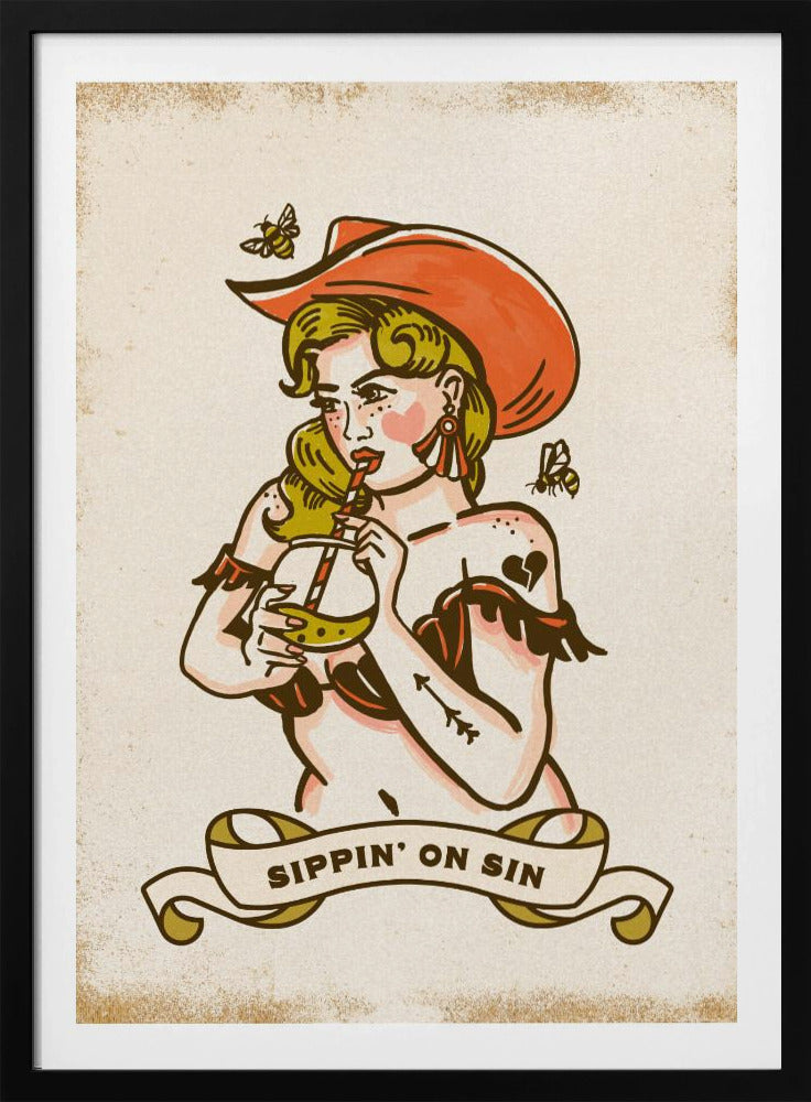 Sippin On Sin schattige en pittige cowgirlkunst | Poster