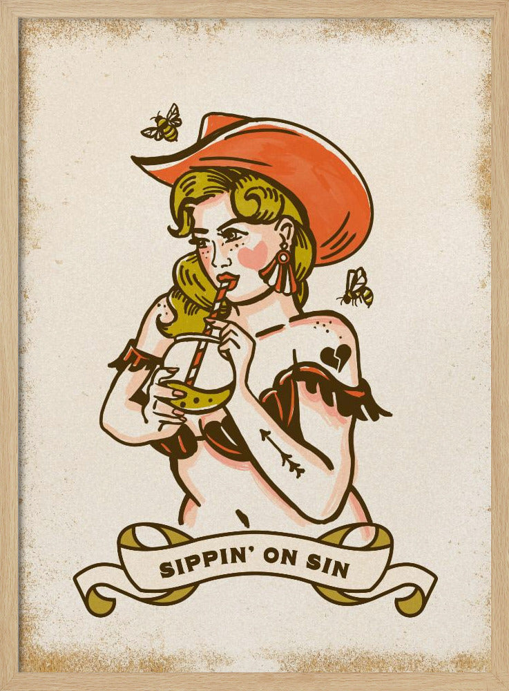 Sippin On Sin schattige en pittige cowgirlkunst | Poster